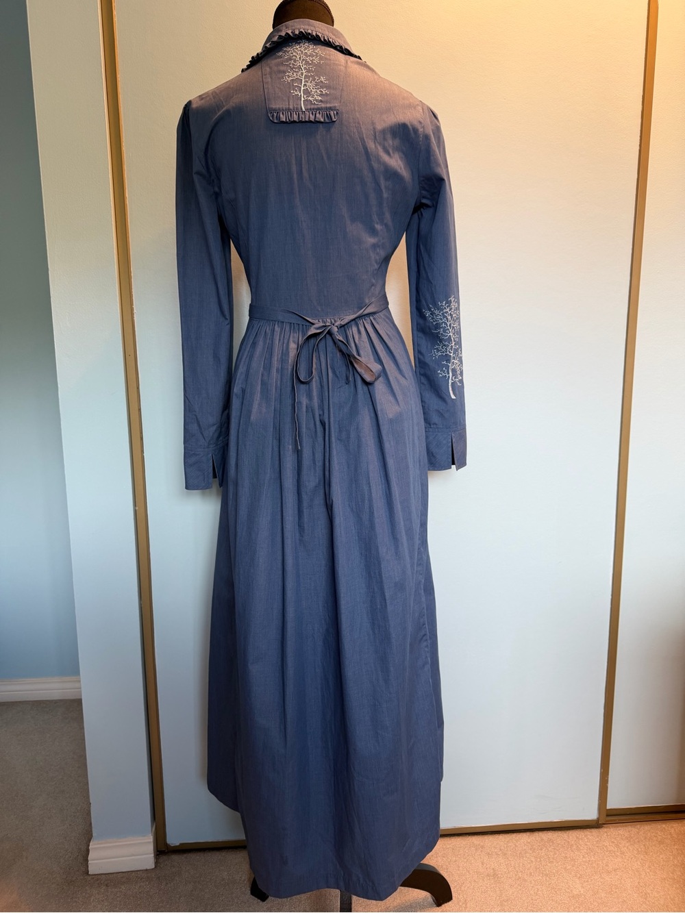 Classic Blue Maxi Ruffle Front Shirt Dress - Picture 2 of 14